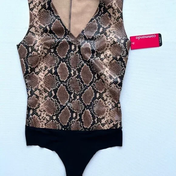Commando BDS016 Faux Leather Snake Print Bodysuit ( S )